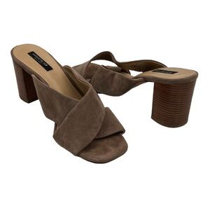 Lafayette 148 New York Brown Suede Strappy Block Heel Sandals Size 9 Women’s